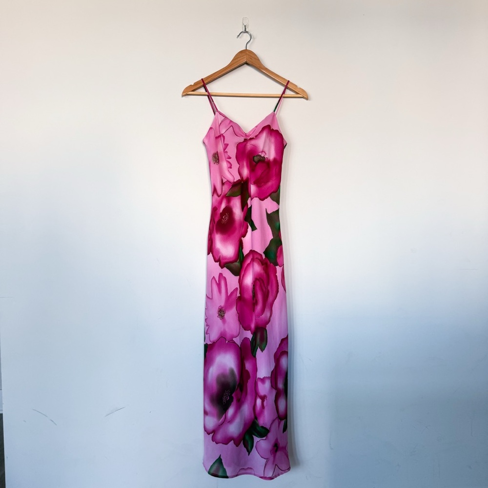 Vintage VTG Johnnie M Pink Red Roses Floral Maxi Dress Sleeveless Y2K Summer